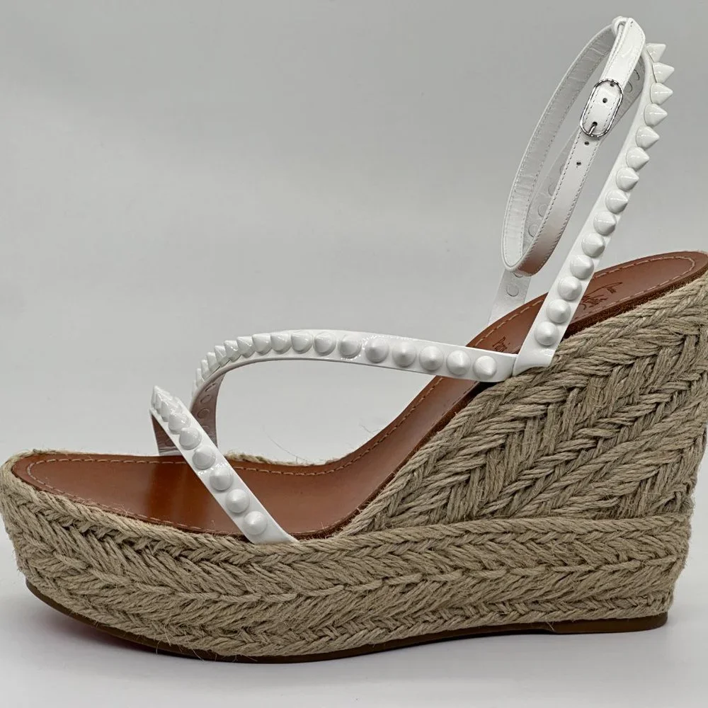 Christian Louboutin White Studded Espadrille Wedge Sandals
